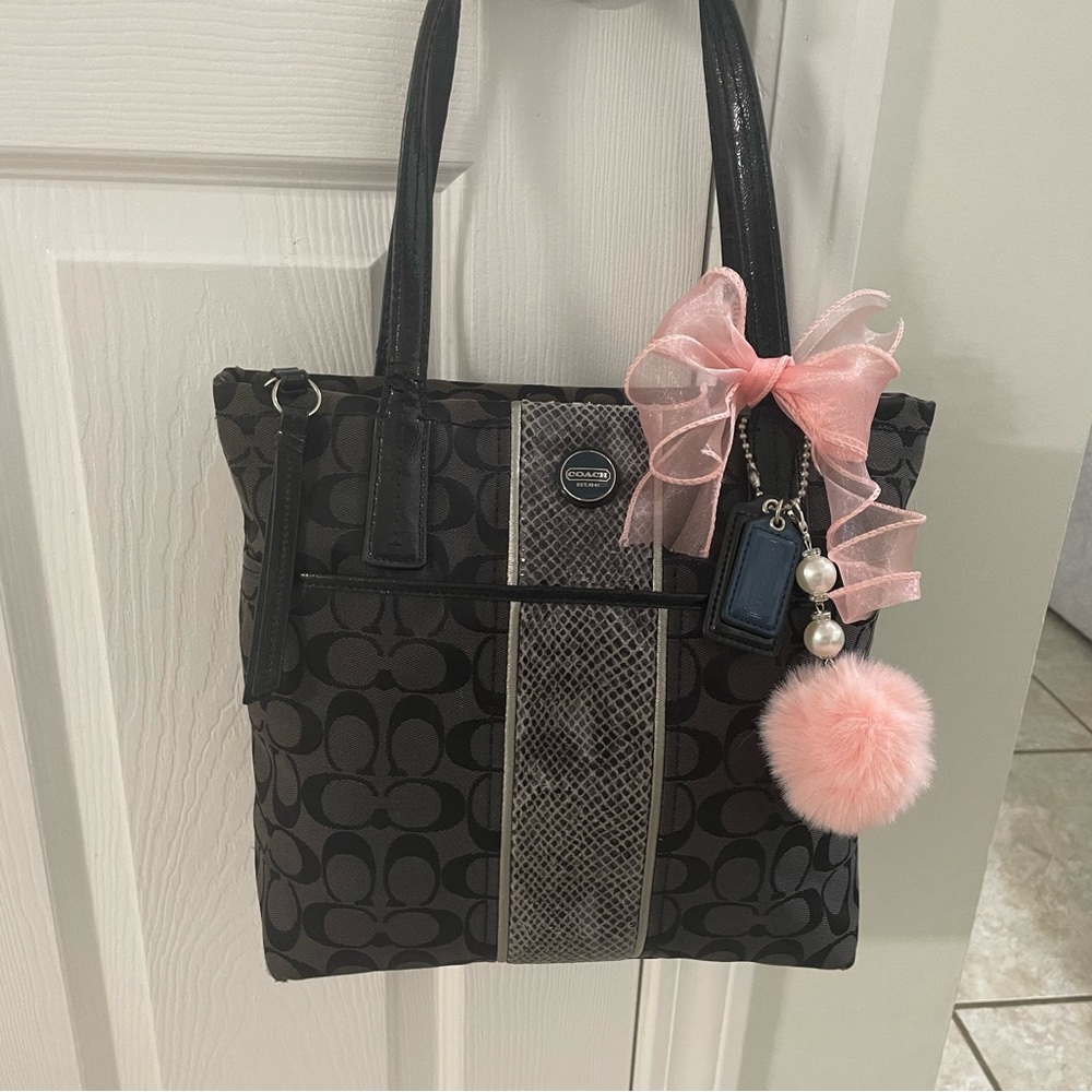 Signature Stripe Python Tote Coach - Picture 2 of 10